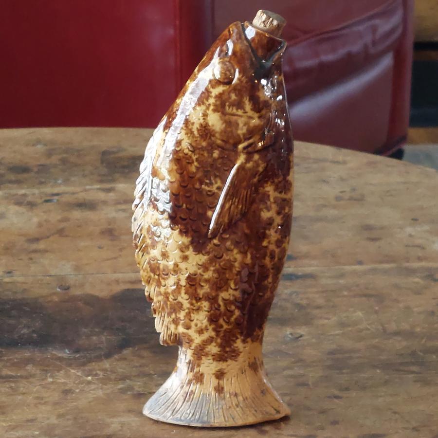 Yellow Ware Fish Flask
