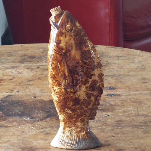 Yellow Ware Fish Flask