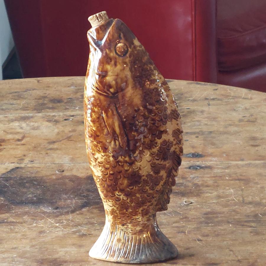 Yellow Ware Fish Flask