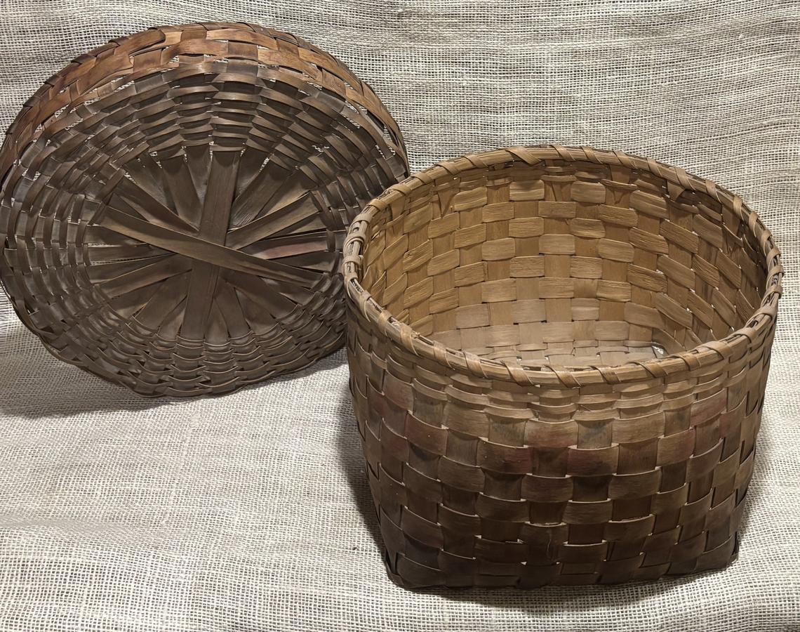 Early Lidded Potato Stamp Decorated Basket