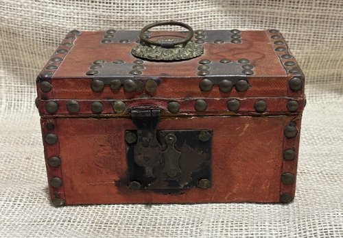 Early Small Studded Leather Document Box