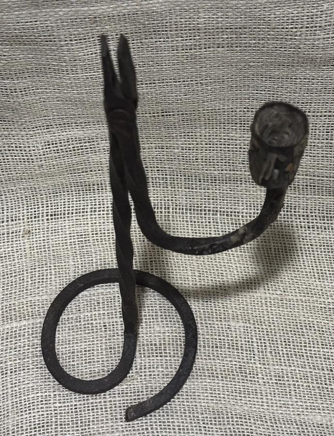 Early Wrought Iron Rush Light Candleholder