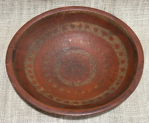 Early Folk Art Painted Turned Bowl