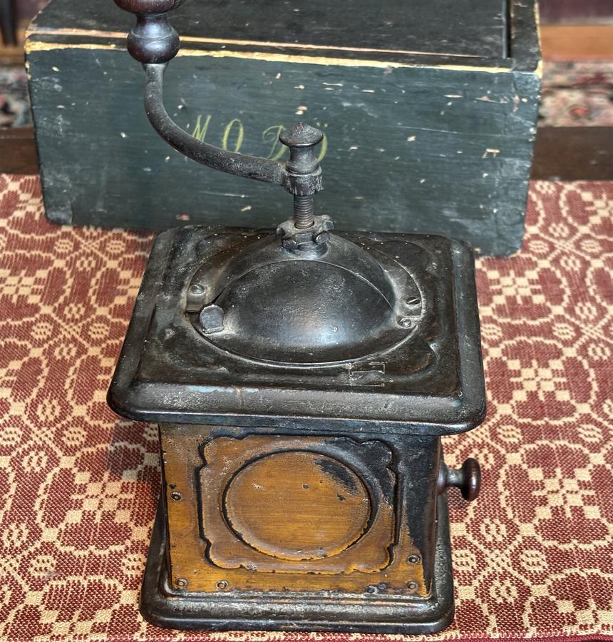 Early Painted Tin Coffee Grinder