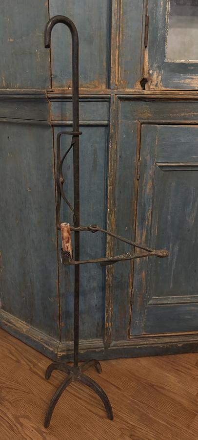 18th Century Iron Standing Hinged Arm Candlholder