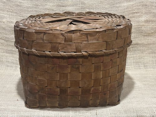 Early Lidded Potato Stamp Decorated Basket