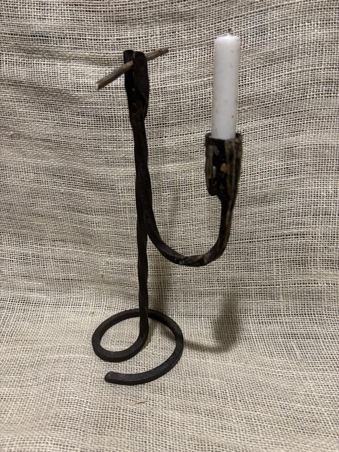 Early Wrought Iron Rush Light Candleholder