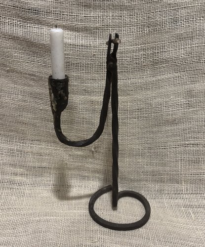 Early Wrought Iron Rush Light Candleholder