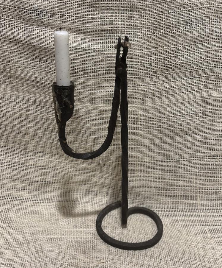 Early Wrought Iron Rush Light Candleholder