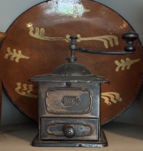 Early Painted Tin Coffee Grinder