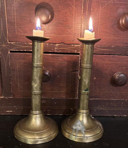 18th Century Brass Push Up Candle Holders