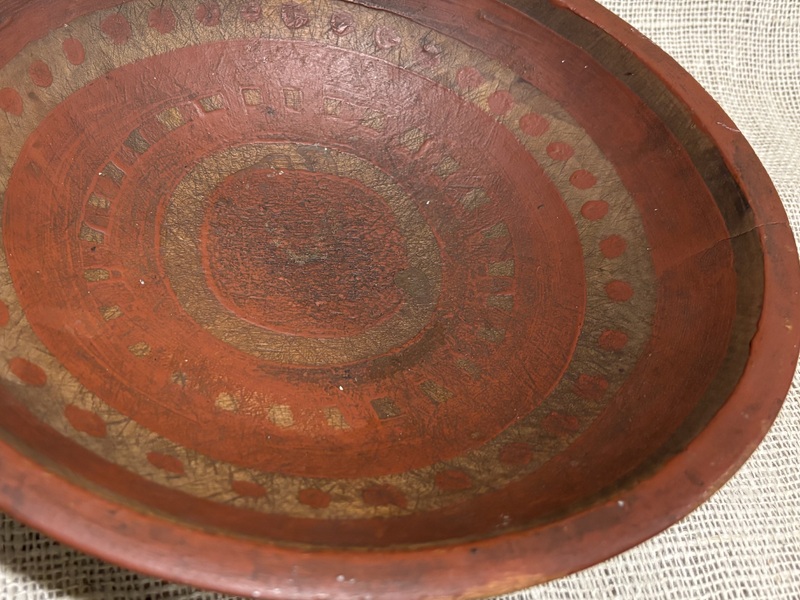 Early Folk Art Painted Turned Bowl