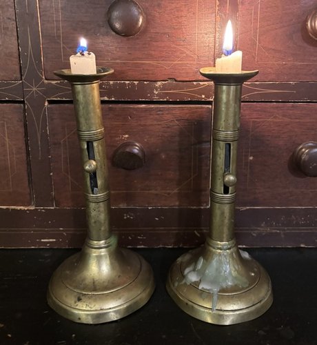 18th Century Brass Push Up Candle Holders
