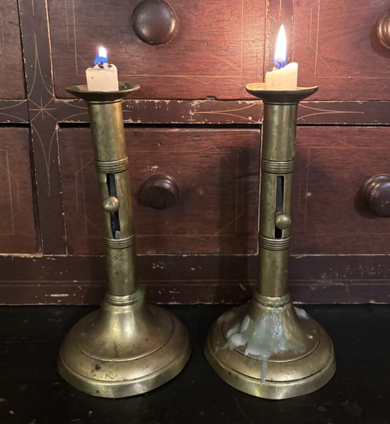 18th Century Brass Push Up Candle Holders