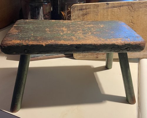 Splay Leg Stool With Old Dark Green Paint