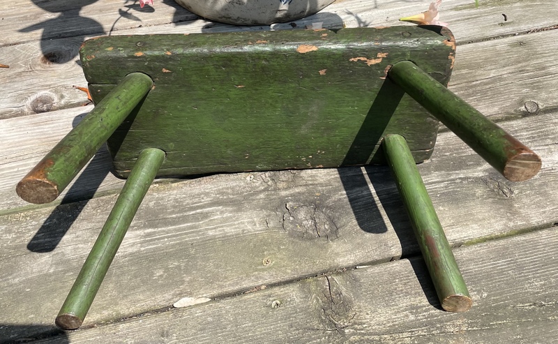 Splay Leg Stool With Old Dark Green Paint
