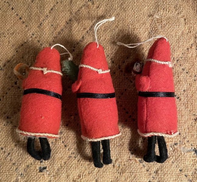 Three Vintage Felt Santa Ornaments