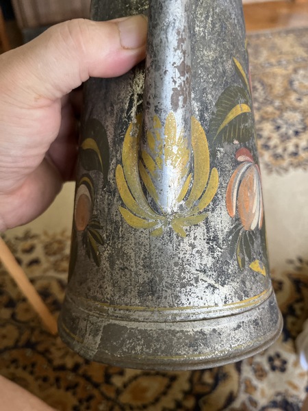 Early 19th century toleware painted teapot lightho