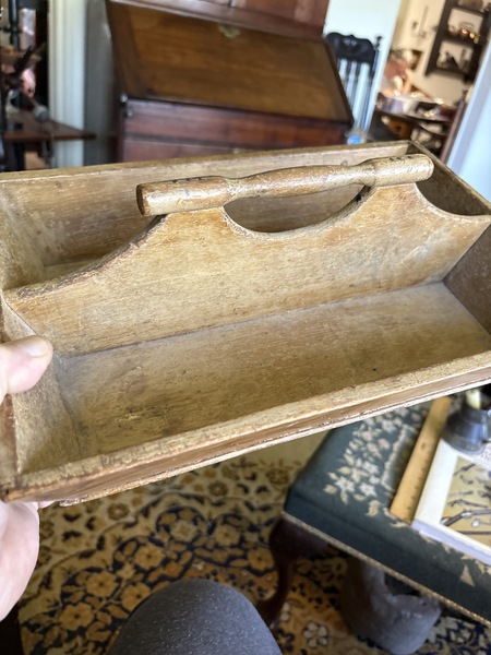 19th century shaker mustard painted cutlery tote
