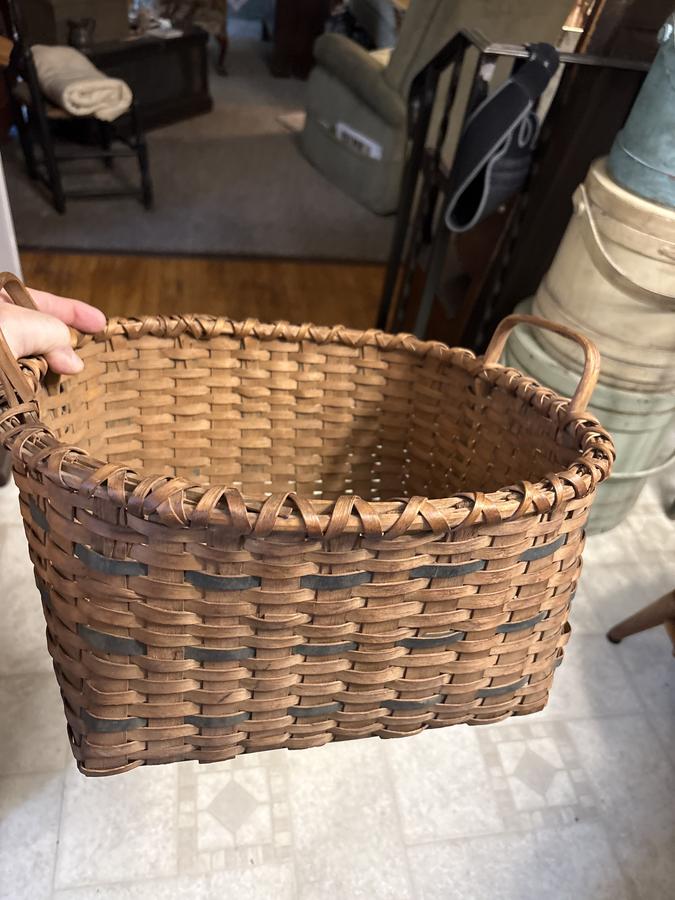 19th century perfect cond. splint basket w color