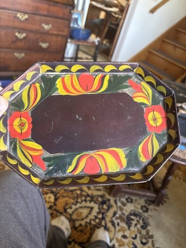19th c. American toleware tin tray super color