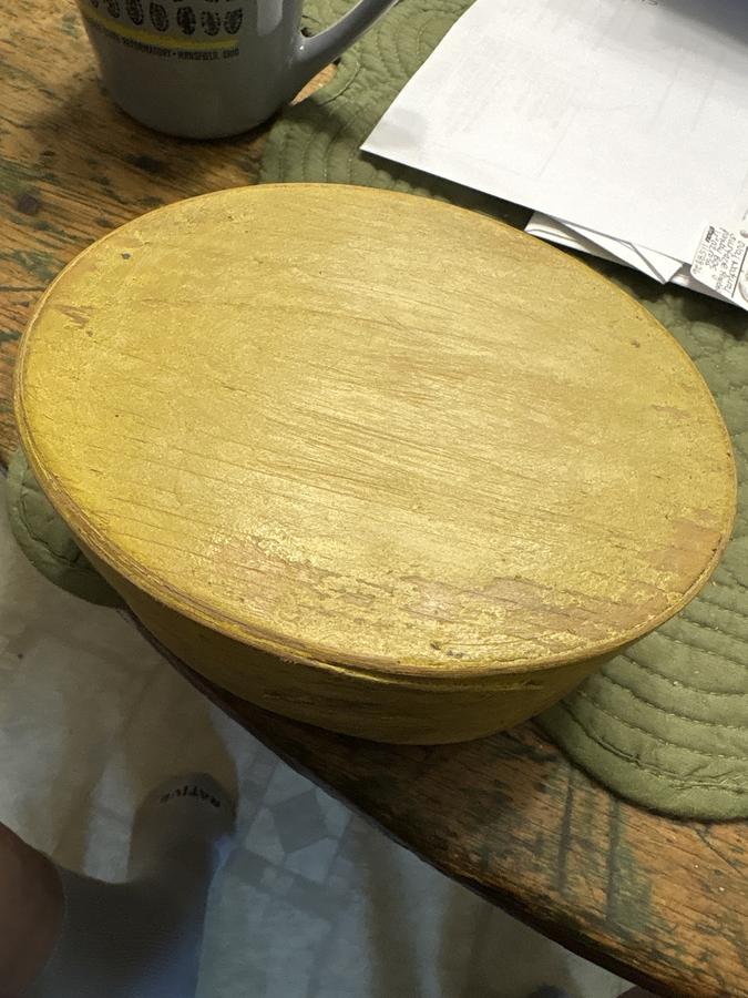 Shaker copper tack oval pantry box w Crome yellow