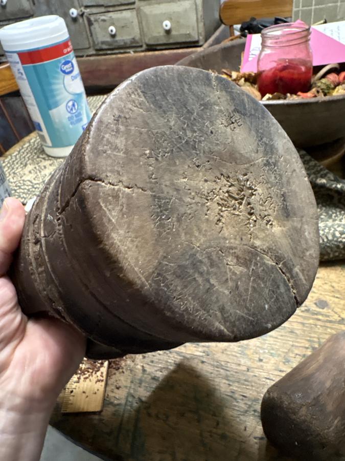 17th century walnut dry surface mortar & pestle