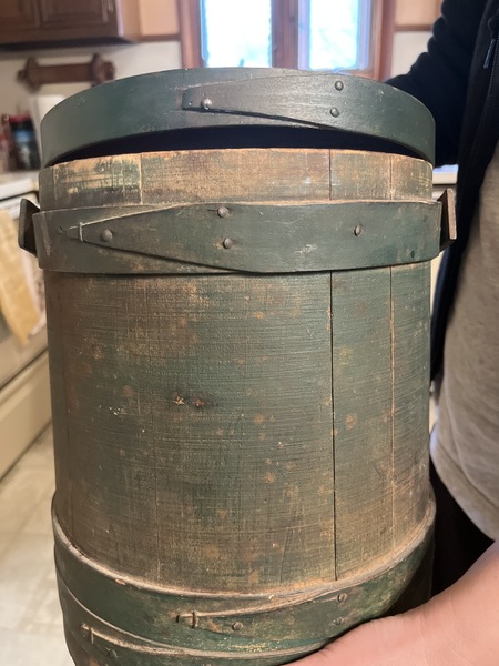19th century dark original green painted firkin