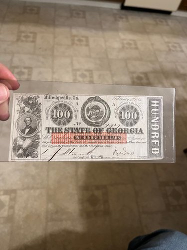 Civil War Confederate 100 Dollar Georgia Note