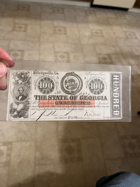 Civil War Confederate 100 Dollar Georgia Note