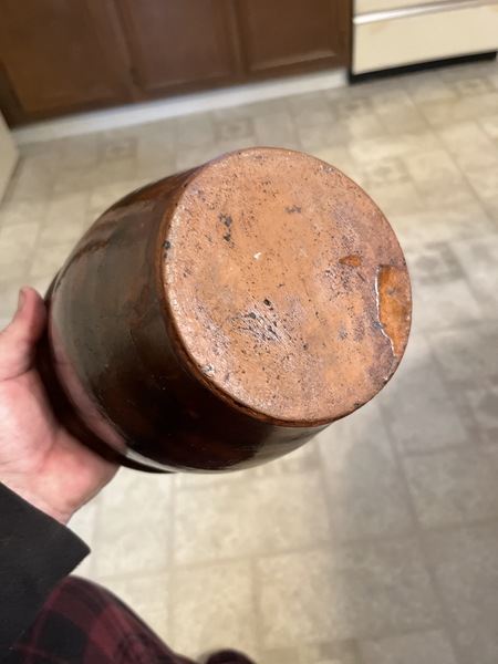 19th c. red-ware spotted glaze Galina canning jar