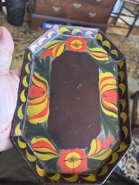 19th c. American toleware tin tray super color
