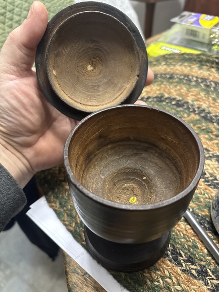 18th century footed covered spice grungy black