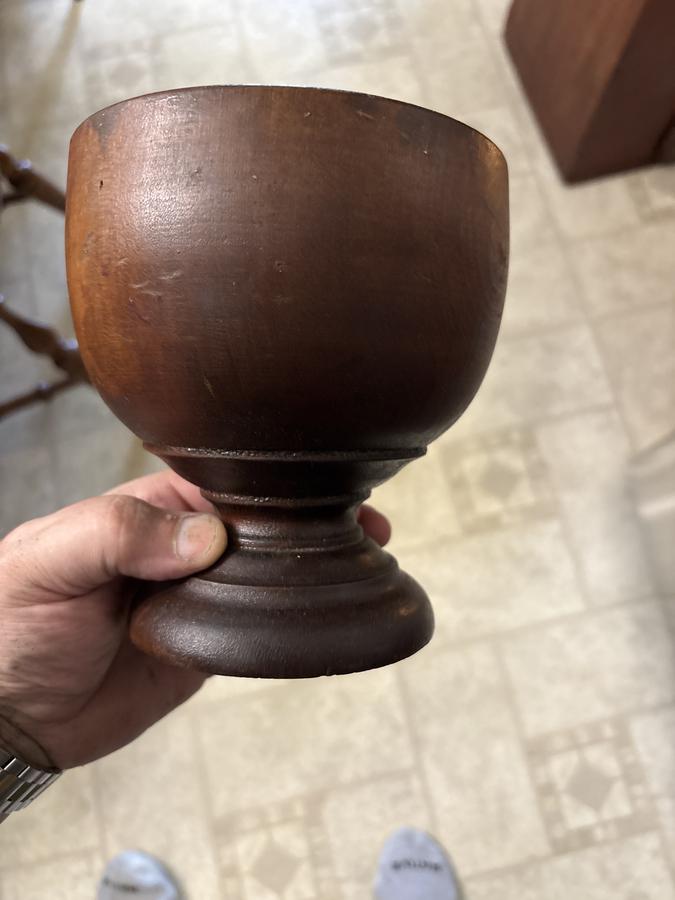 18th century pole lathe turned wood compote footed
