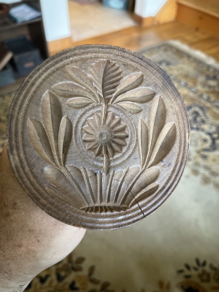19th century oversized 4 1/2 “ flower butter print