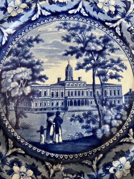Amer. NYC Hall Historical Blue Dish J&W Ridgeway