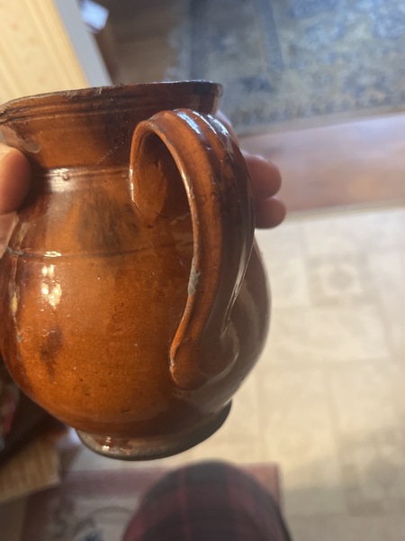 Early 19th century Red-ware pitcher with slip nice