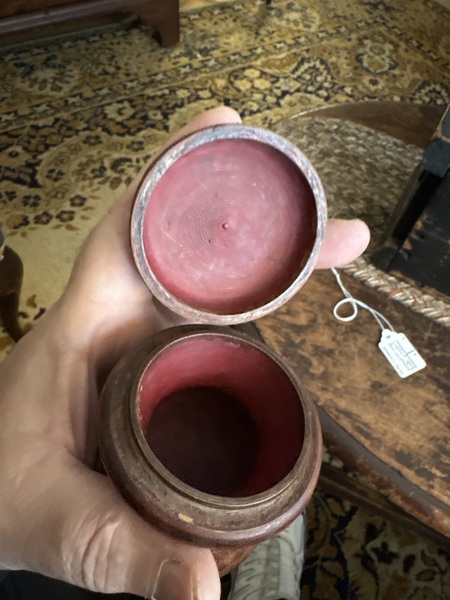 18th century remains of painted lidded spice jar