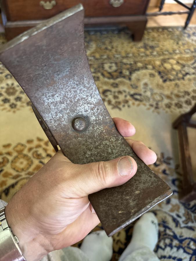 18th century forged iron hearth kettle pusher