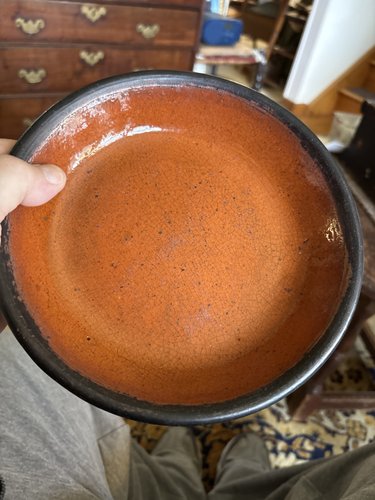 Pumpkin orange 19th century Redware pie plate Pa.