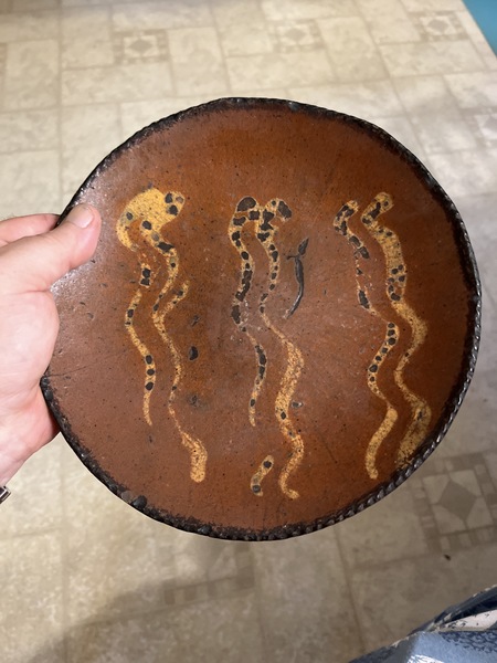 Early 19th century Pa. Redware dish with slip desi