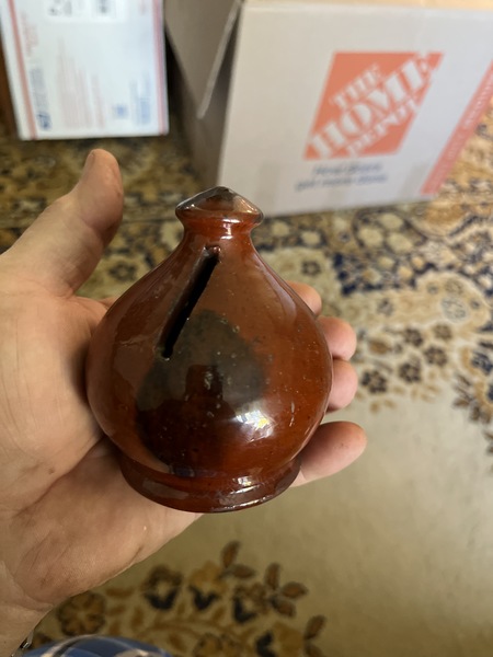 Super Red-ware Bank with manganese slip decoration