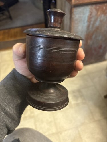 18th century footed covered spice grungy black