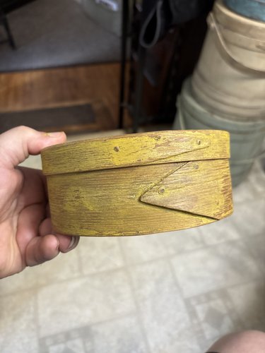 Shaker copper tack oval pantry box w Crome yellow