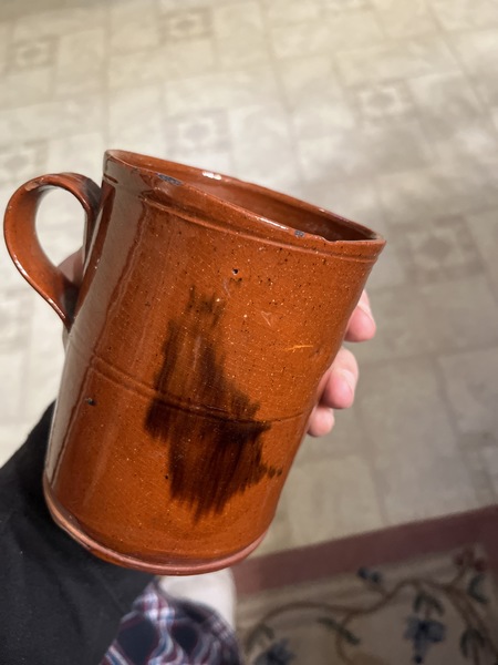 Early 19th century red-ware tavern mug with slip