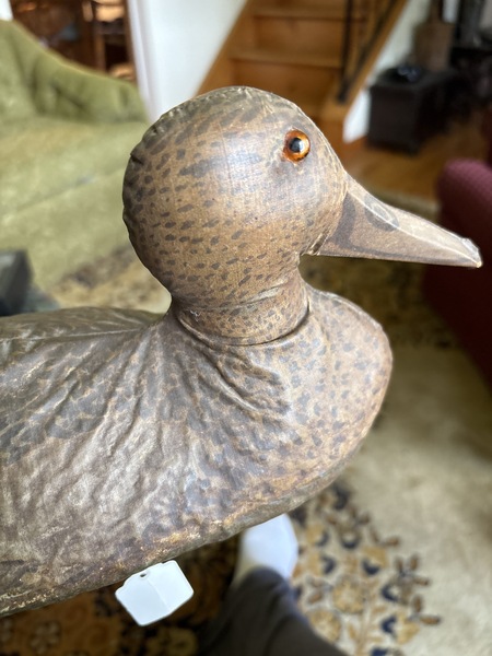 Late 19th century folky painted canvas decoy nice