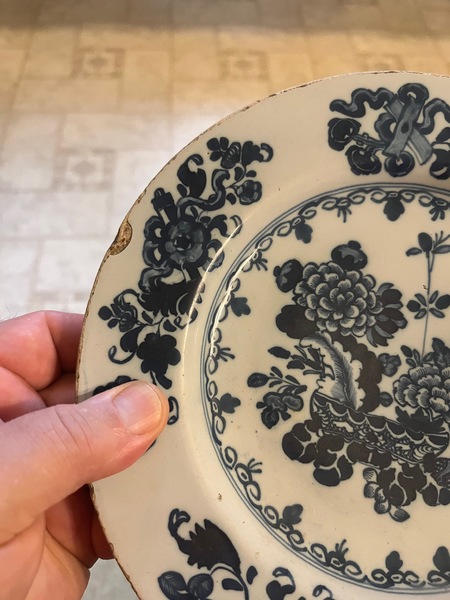 Decorated Front/Back Tin Glaze English Delft Dish