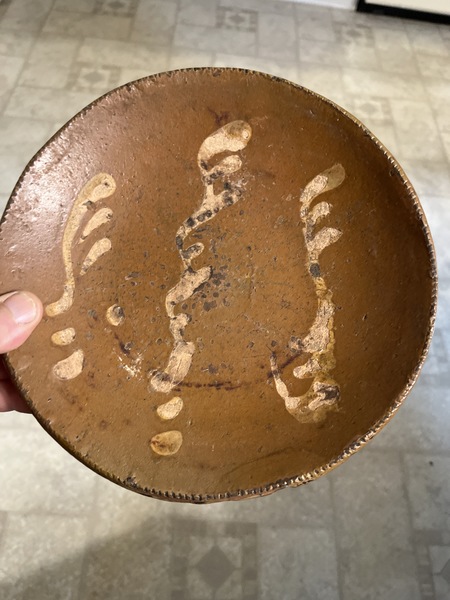 Pa 19th century Redware pie plate 8 3/4 inches wit