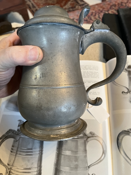 18th C. Allen & Bright Marked Pewter Tankard 1740