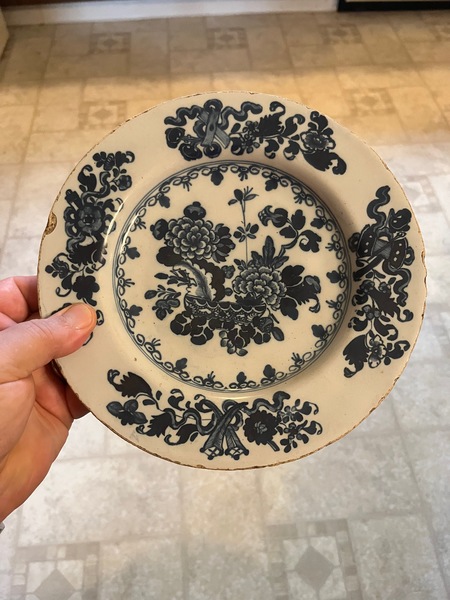 Decorated Front/Back Tin Glaze English Delft Dish